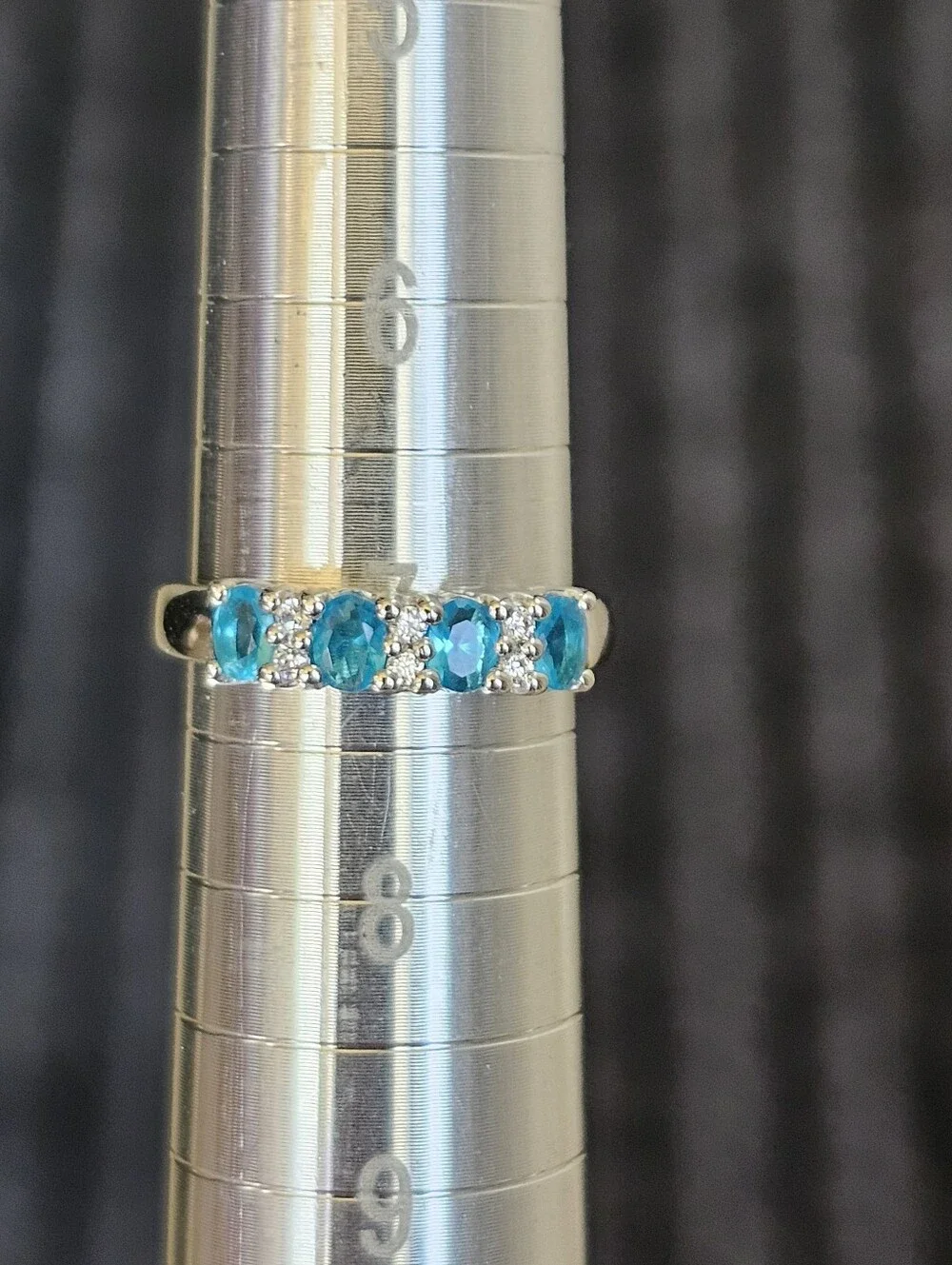 Natural Swiss Blue Topaz & White Zircon Ring Sterling Silver Size 7!